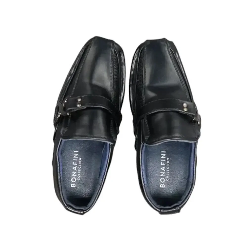 Bonafini Shoes Kids 7 Dress Loafers Slip On Leather Black Classic Toddler Boys